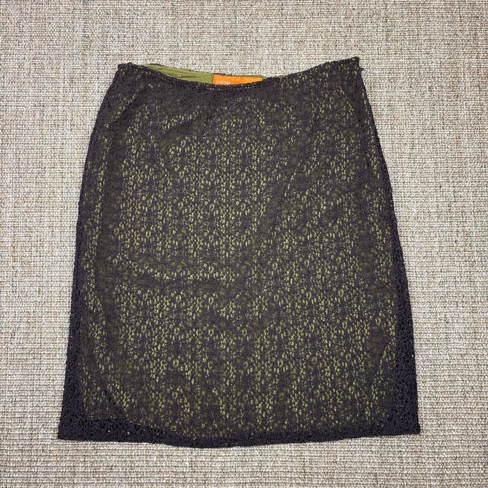 🖤 Cynthia Steffe Black Crochet Overlay Skirt | Size 6 | Chartreuse Lining